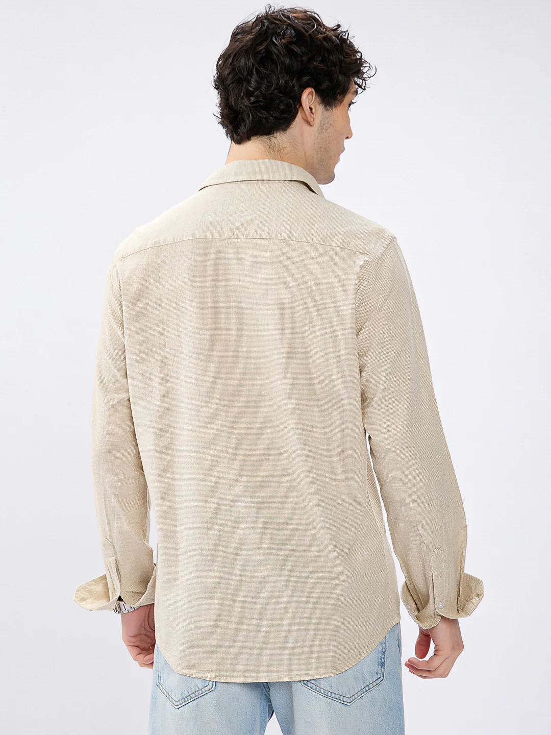 Neutral Beige Micro check Everyday Shirt - Image 6