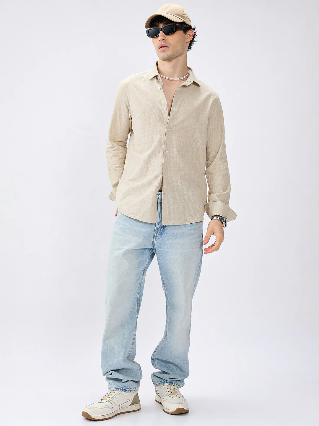Neutral Beige Micro check Everyday Shirt - Image 7