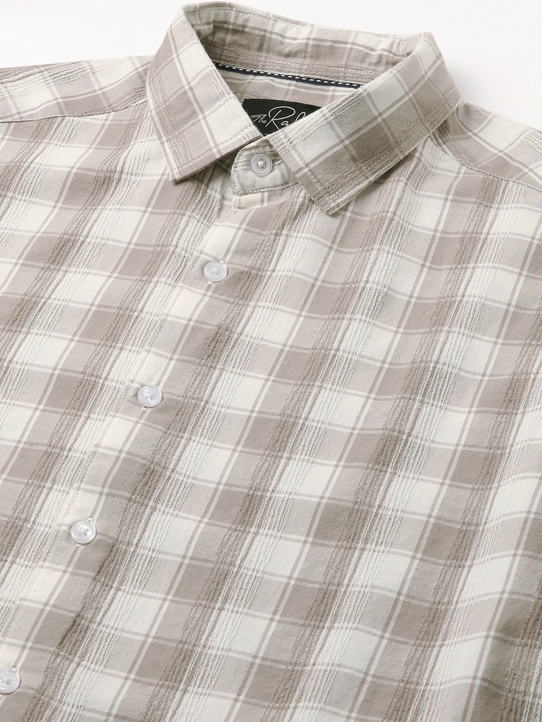 Elegant White & Grey Jacquard Checks Shirt - Image 3