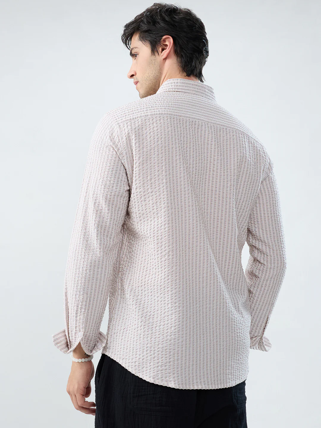 Neutral Tone Fine Stripe Seersucker Shirt - Image 6