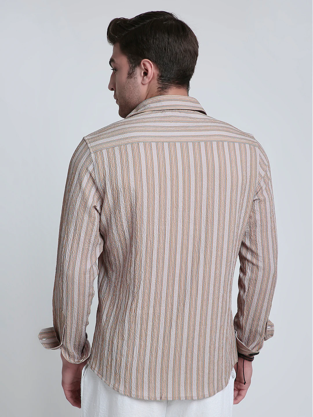 Nomad Beige Creased Striped Shirt - Image 6