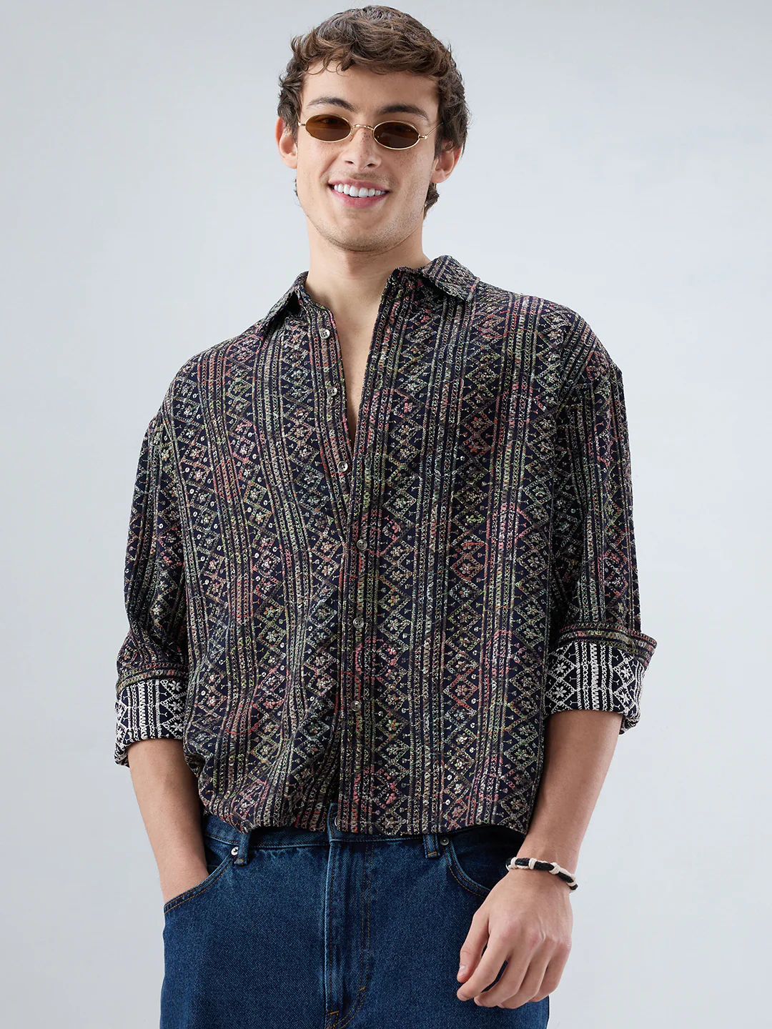 Noor Drop Black Sequin Lozenge Embroidered Boxy Fit Crop Shirt - Image 4