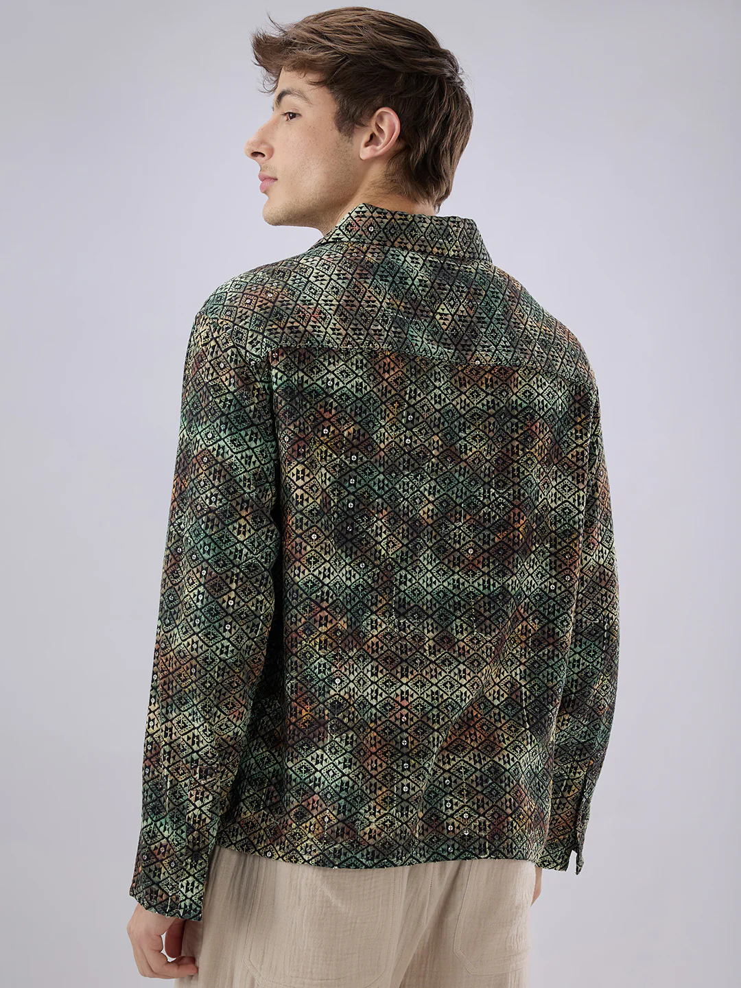 Noor Green Sequin Embroidered Cuffless Oversized Shirt - Image 7