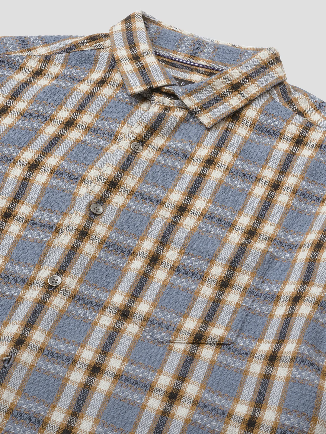Ocean Blue Chevron Checkered Woven Shirt - Image 3
