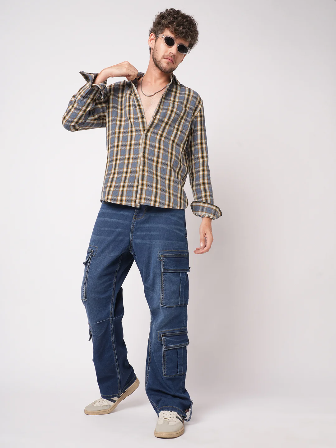 Ocean Blue Chevron Checkered Woven Shirt - Image 7
