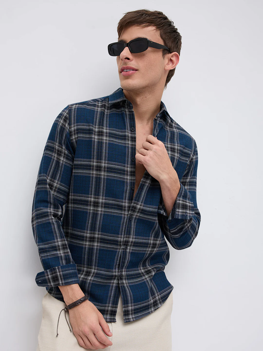 Ocean Blue Contrast Plaid Checks Shirt - Image 2
