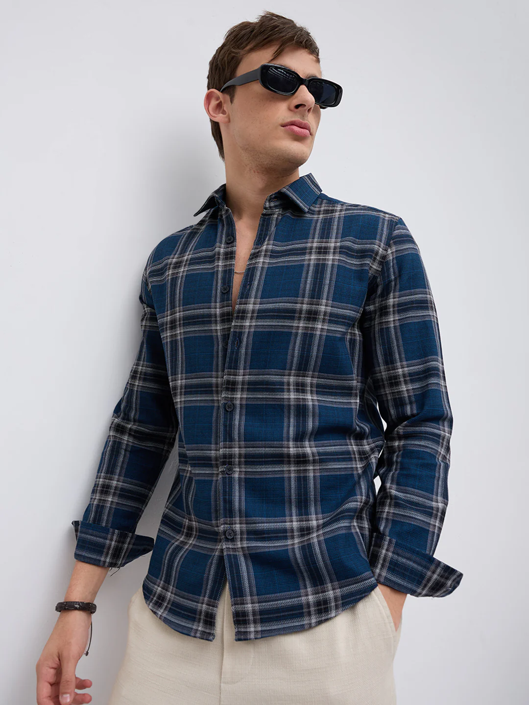 Ocean Blue Contrast Plaid Checks Shirt - Image 6