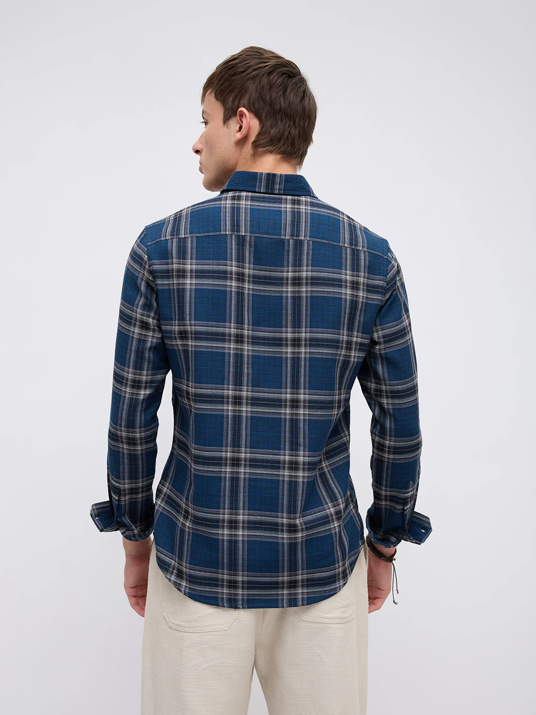 Ocean Blue Contrast Plaid Checks Shirt - Image 7