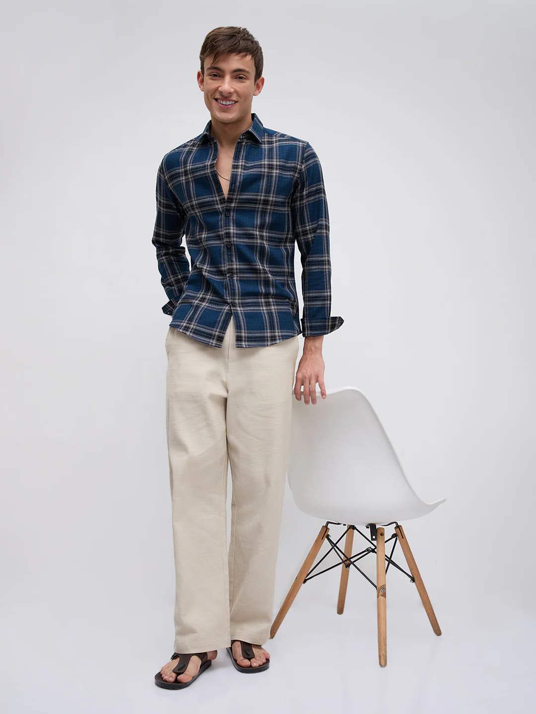 Ocean Blue Contrast Plaid Checks Shirt - Image 8