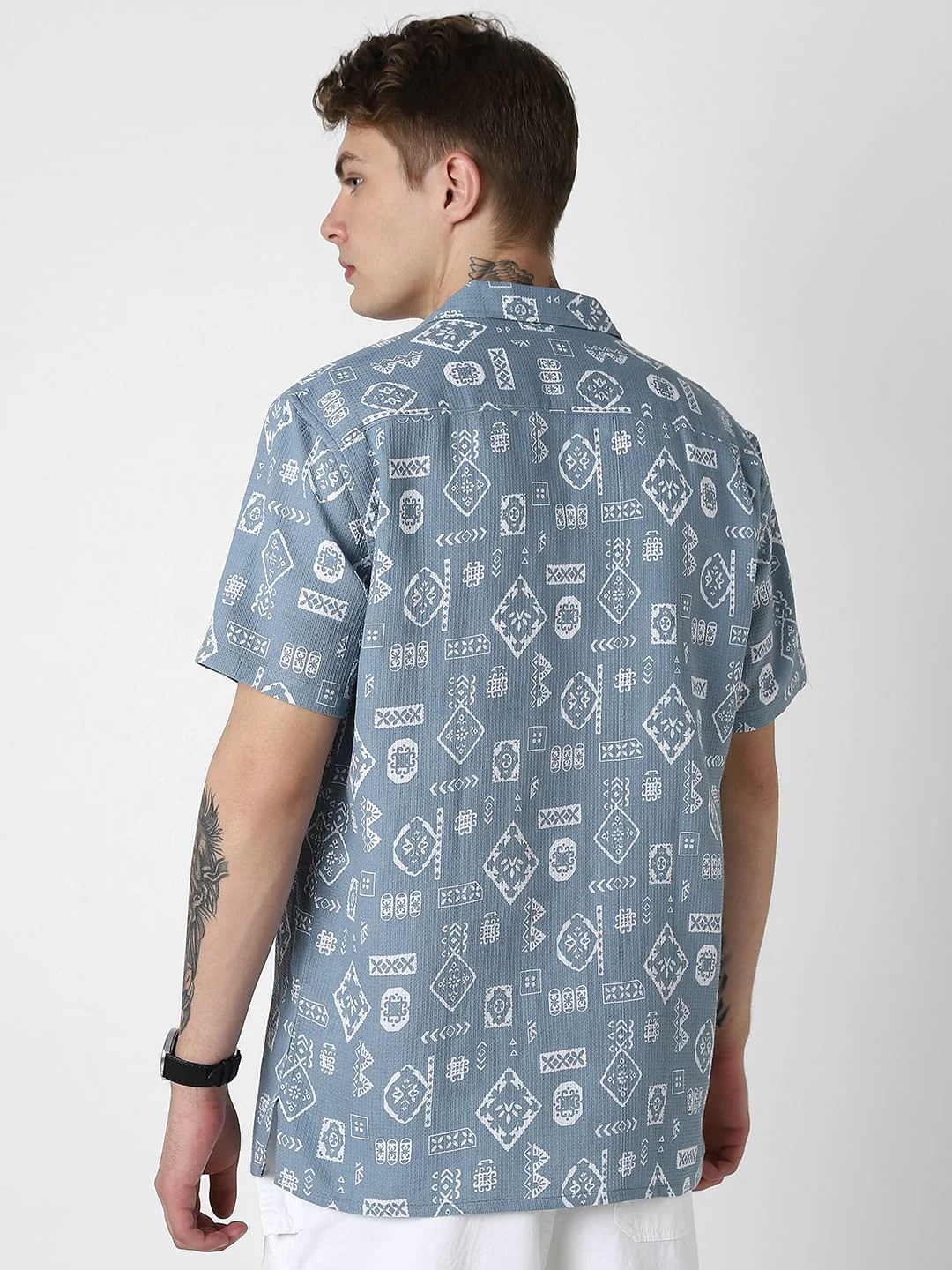 Ocean Blue Intricate Printed Oversized Shirt - Image 7