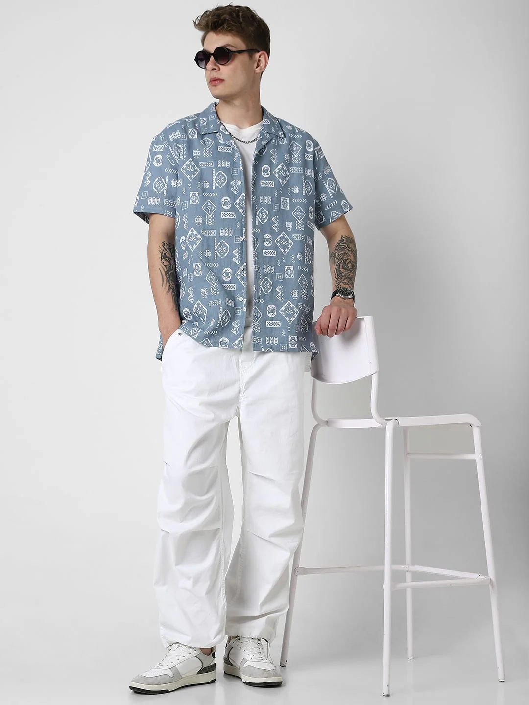 Ocean Blue Intricate Printed Oversized Shirt - Image 8