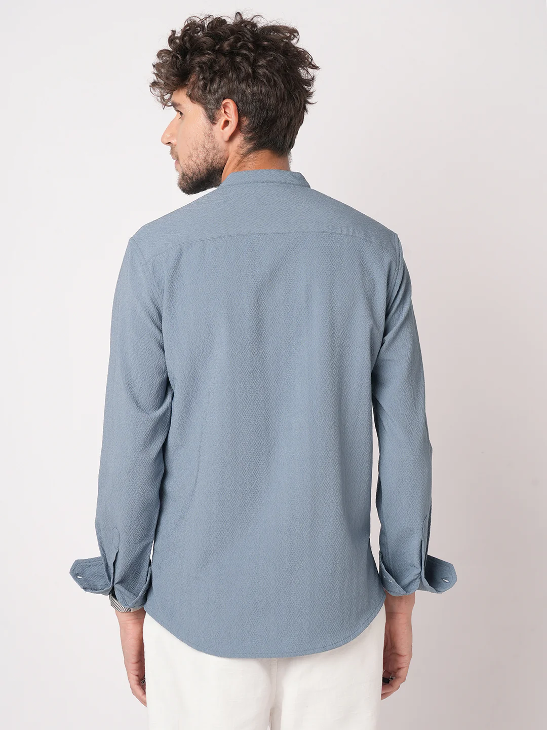 Ocean Blue Lozenge Textured Kurta - Image 6