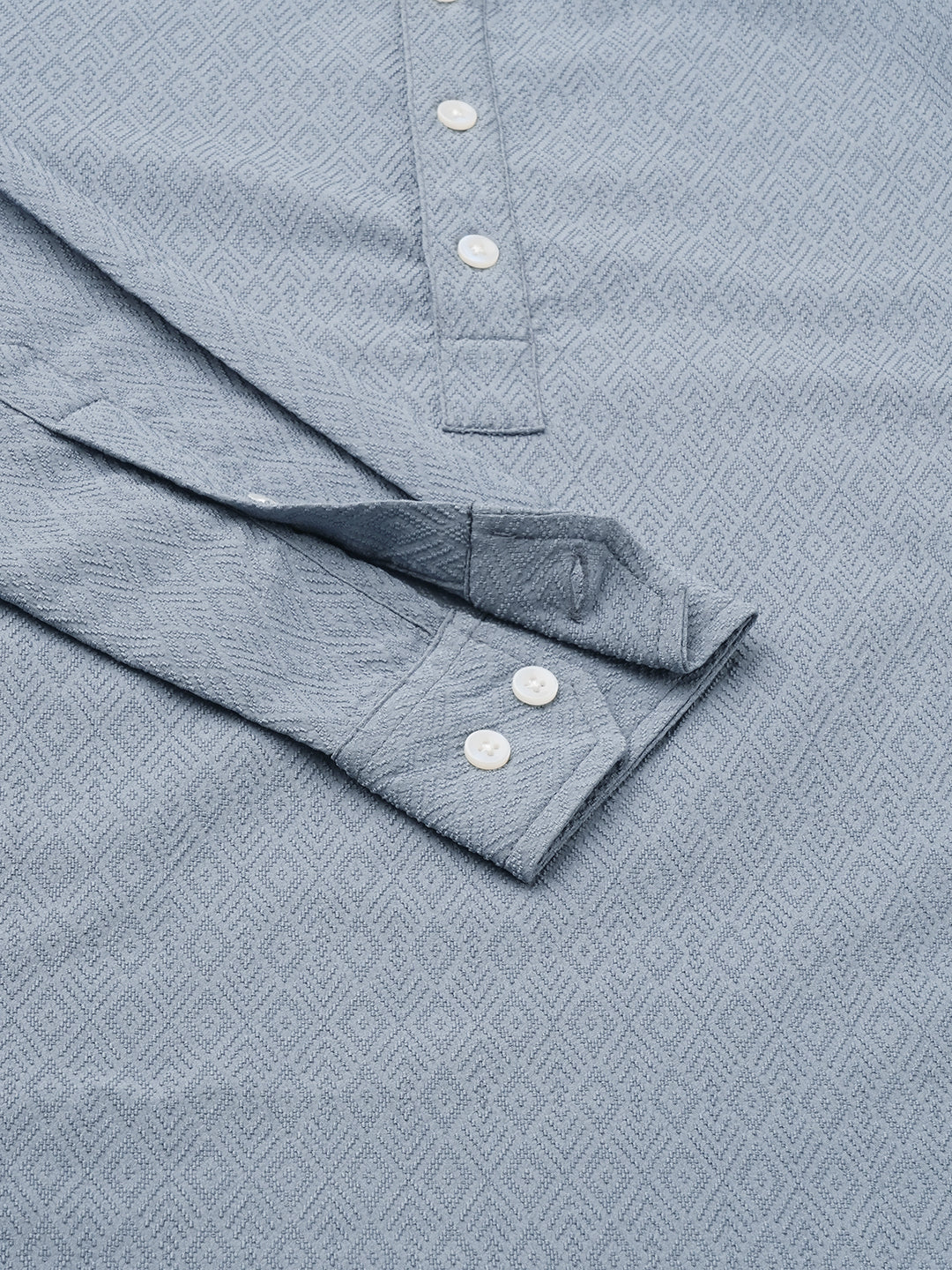 Ocean Blue Lozenge Textured Kurta - Image 8