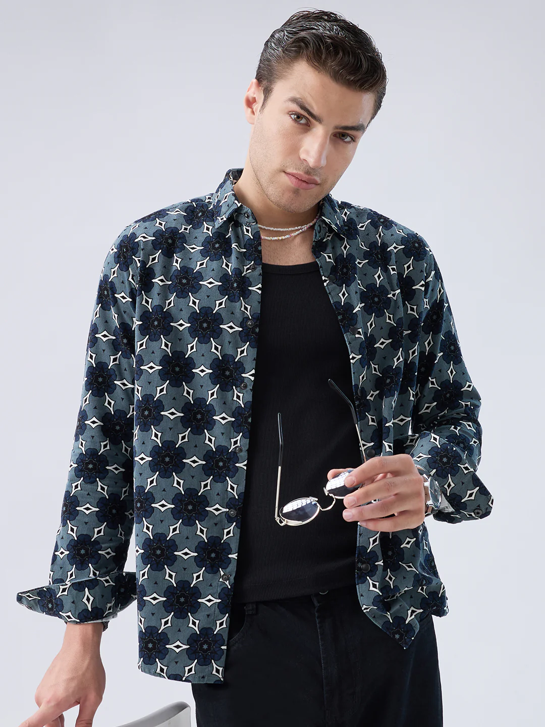 Ocean Blue Motif Bloom Corduroy Shirt - Image 2