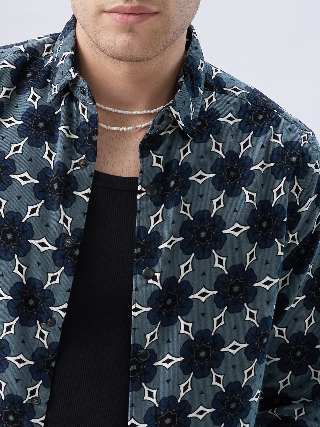 Ocean Blue Motif Bloom Corduroy Shirt - Image 3