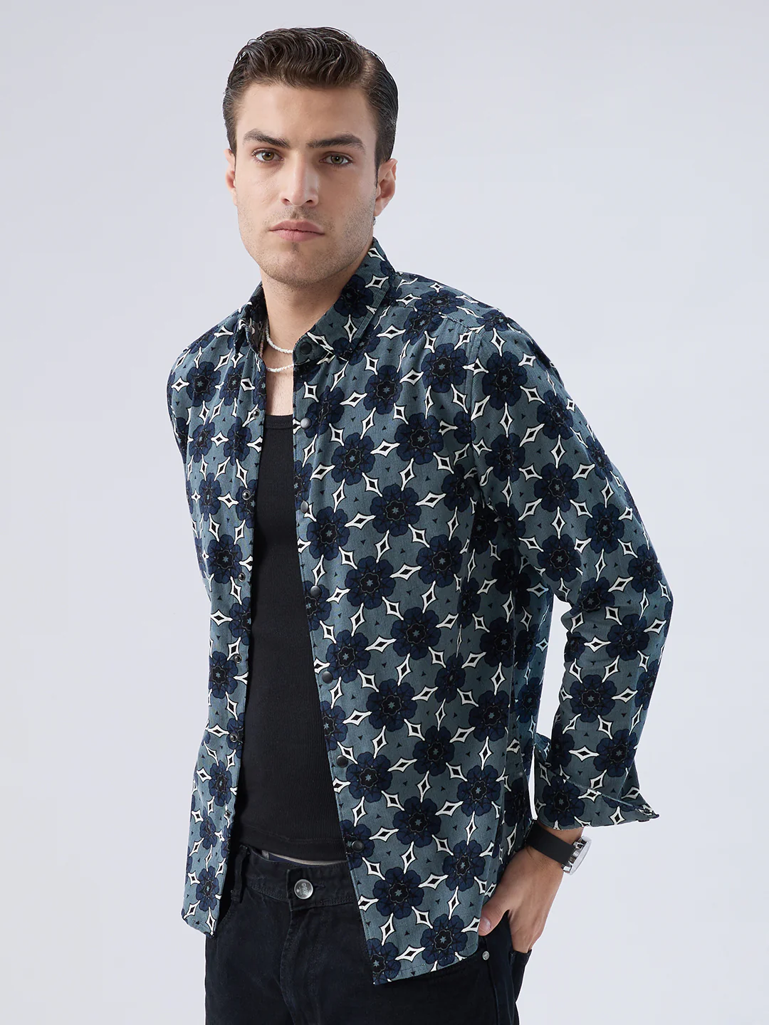 Ocean Blue Motif Bloom Corduroy Shirt - Image 5