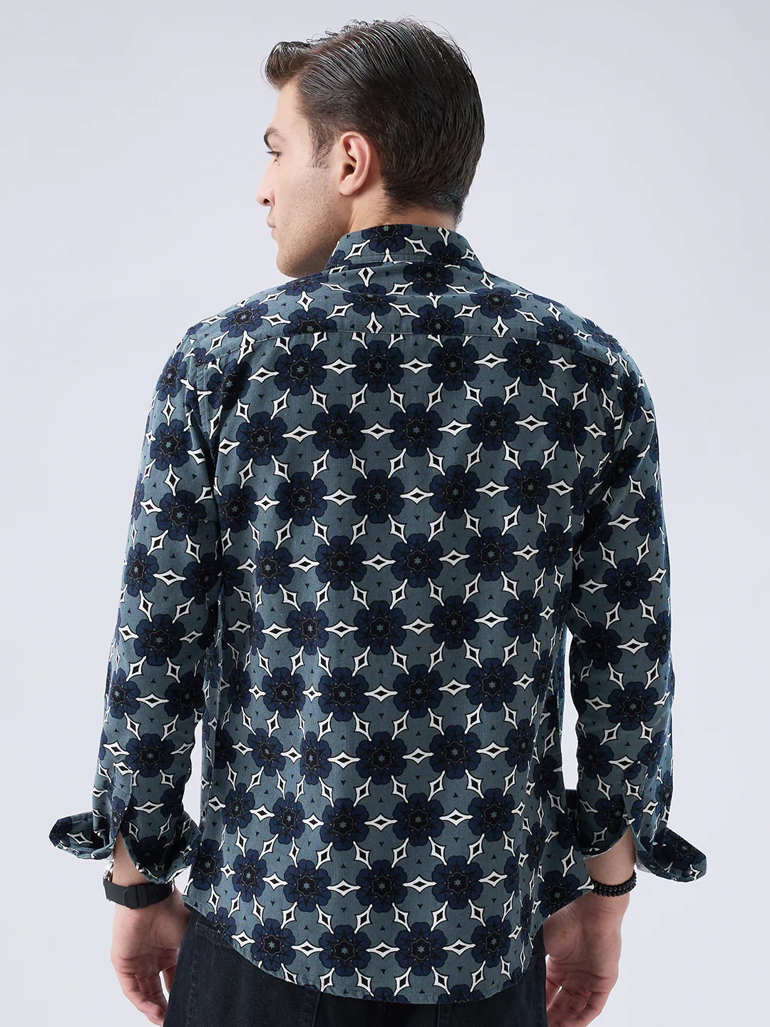 Ocean Blue Motif Bloom Corduroy Shirt - Image 6