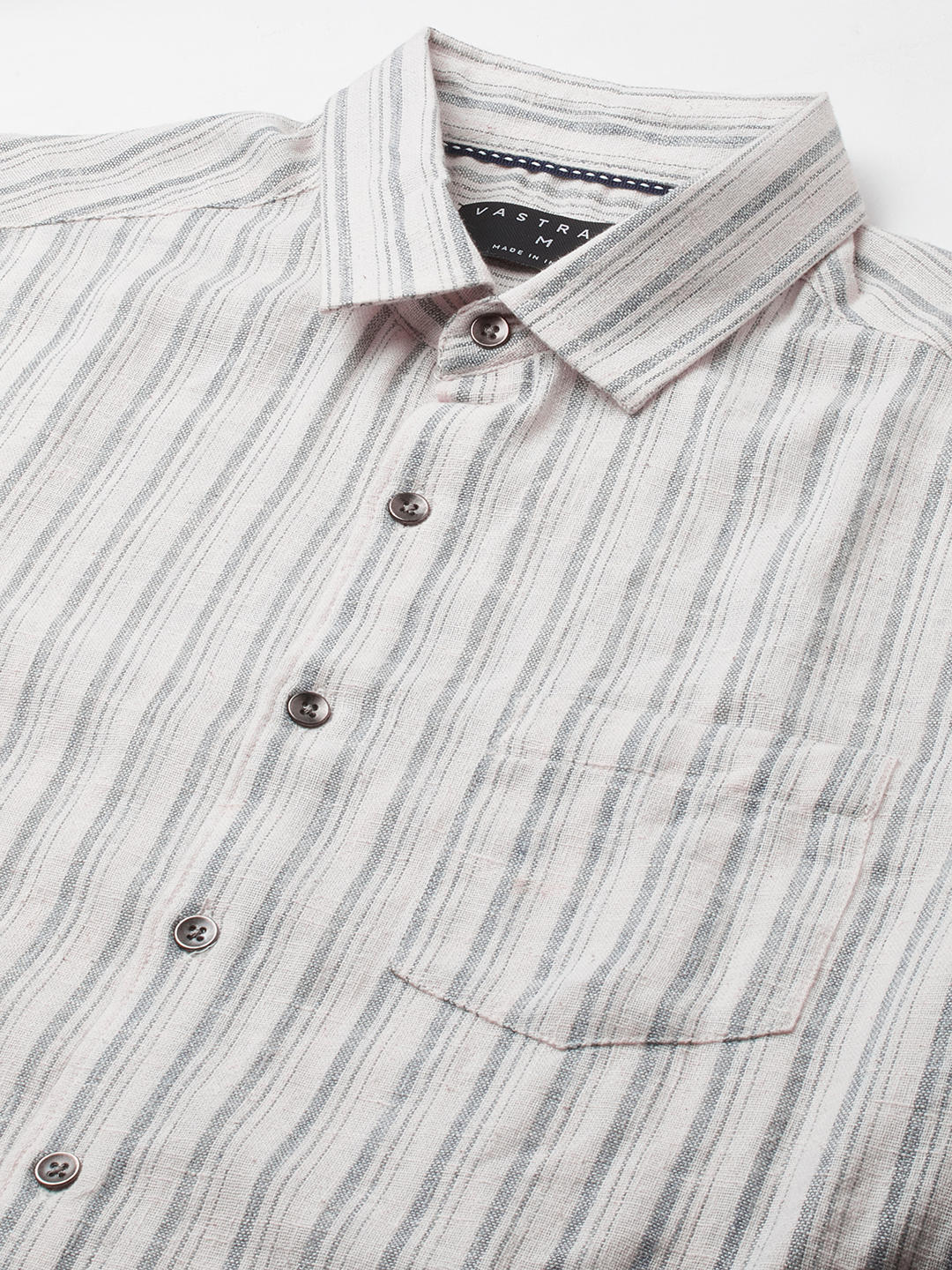 Off-White & Grey Vertical Striped Burlap Shirt - Image 3