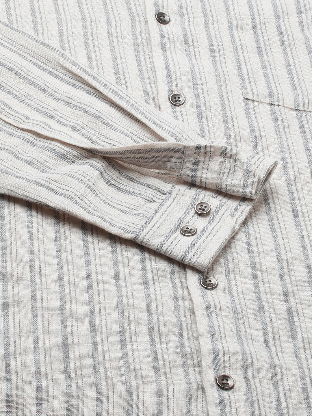 Off-White & Grey Vertical Striped Burlap Shirt - Image 9