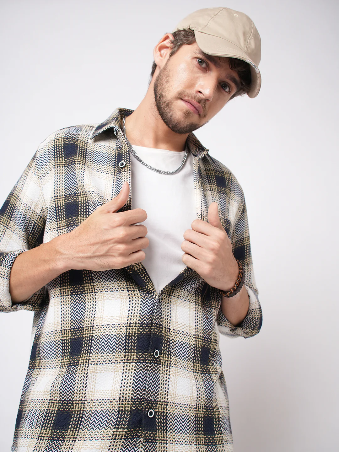 Off-White & Black Chevron Echo Tweed Checks Shirt - Image 2
