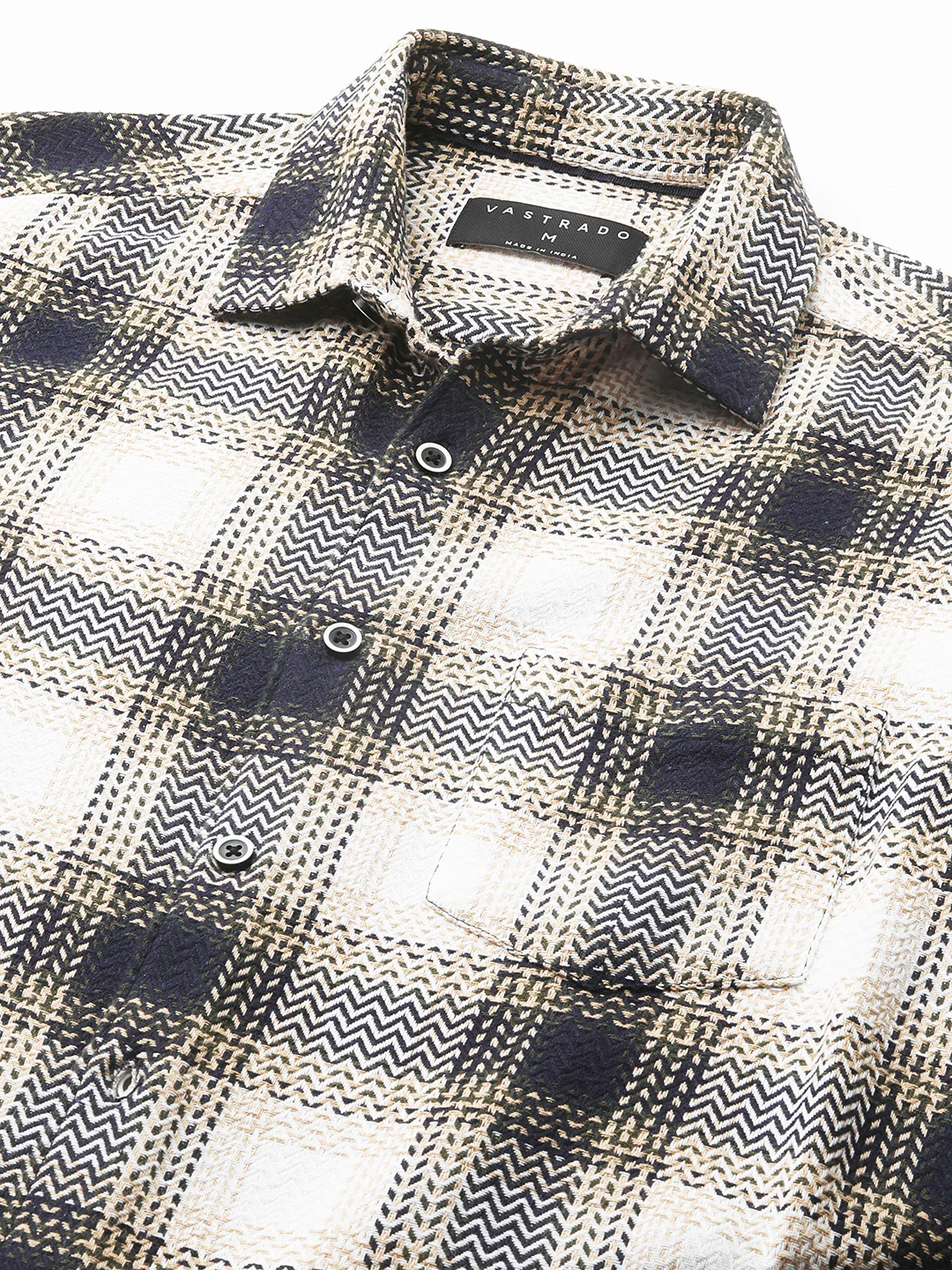 Off-White & Black Chevron Echo Tweed Checks Shirt - Image 3