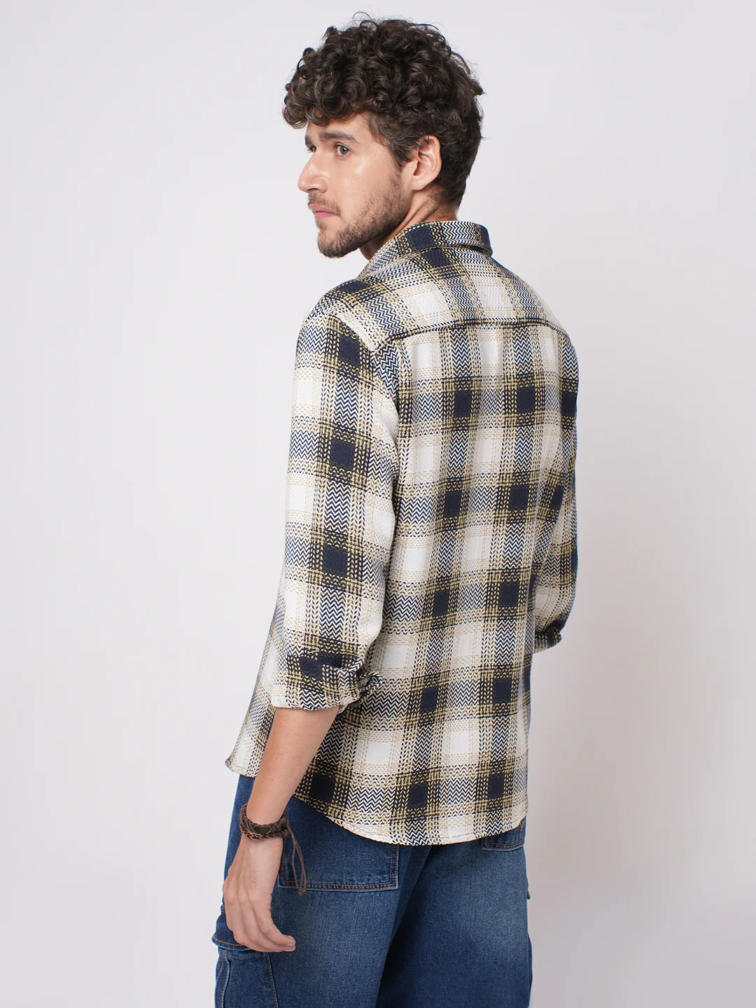 Off-White & Black Chevron Echo Tweed Checks Shirt - Image 7