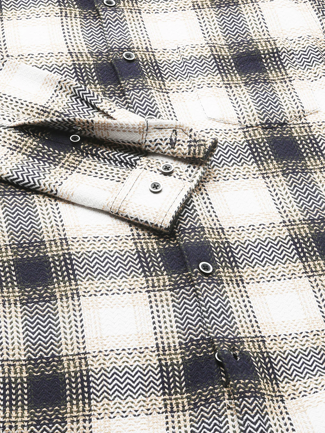 Off-White & Black Chevron Echo Tweed Checks Shirt - Image 9