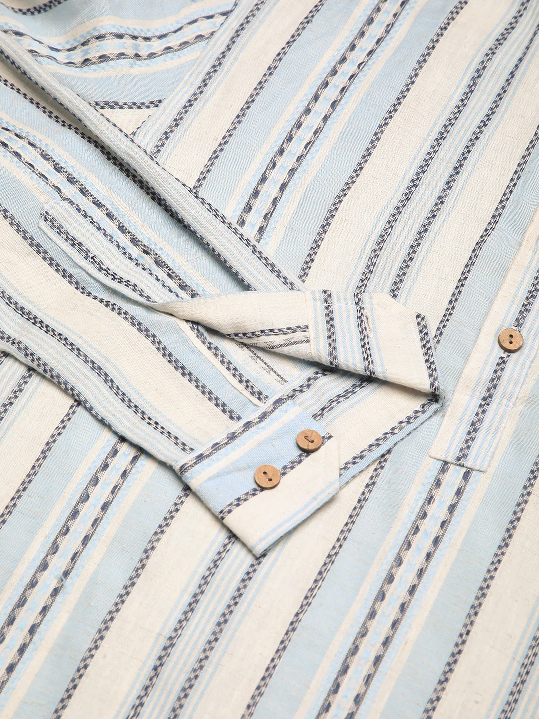Off White & Columbia Blue Seabound Striped Kurta - Image 3