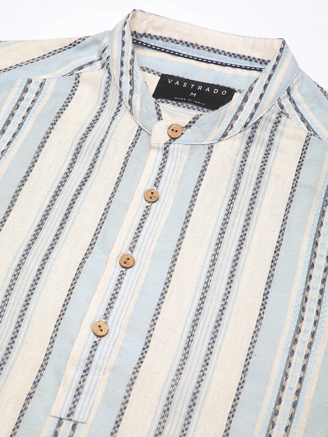 Off White & Columbia Blue Seabound Striped Kurta - Image 8