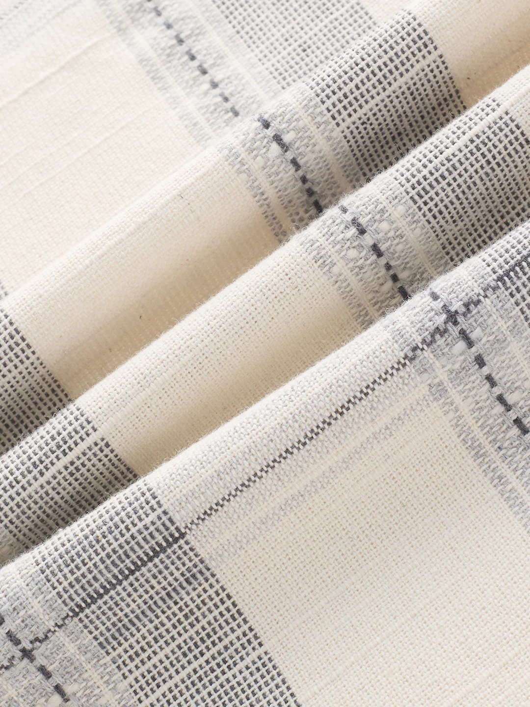 Off-White & Grey Jacquard Weave Checked Boxy Fit Crop Shirt - Image 9