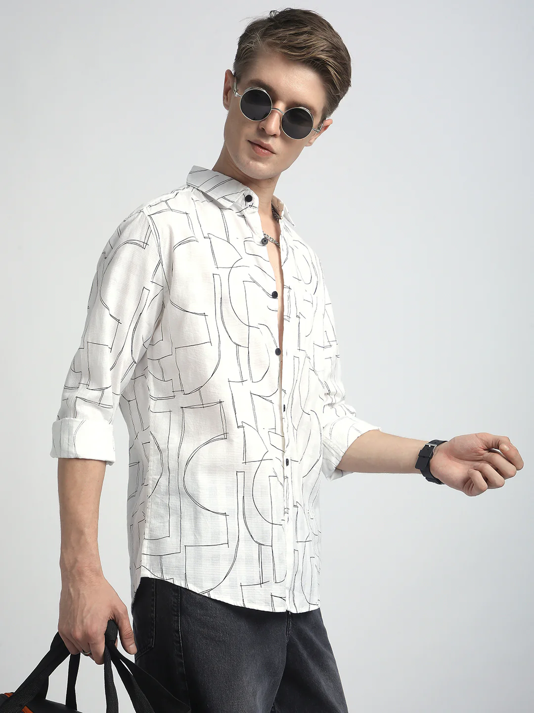 Offbeat Abstract Printed White Shirt - Image 2