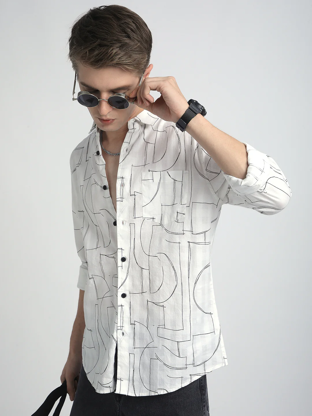 Offbeat Abstract Printed White Shirt - Image 4