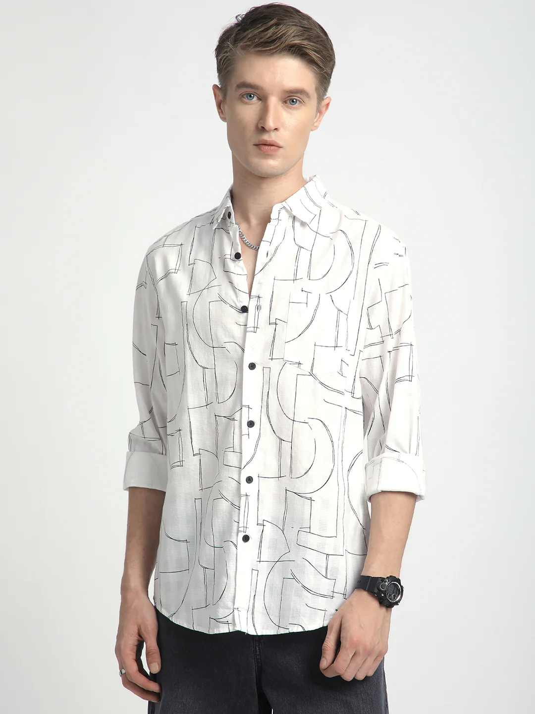 Offbeat Abstract Printed White Shirt - Image 5