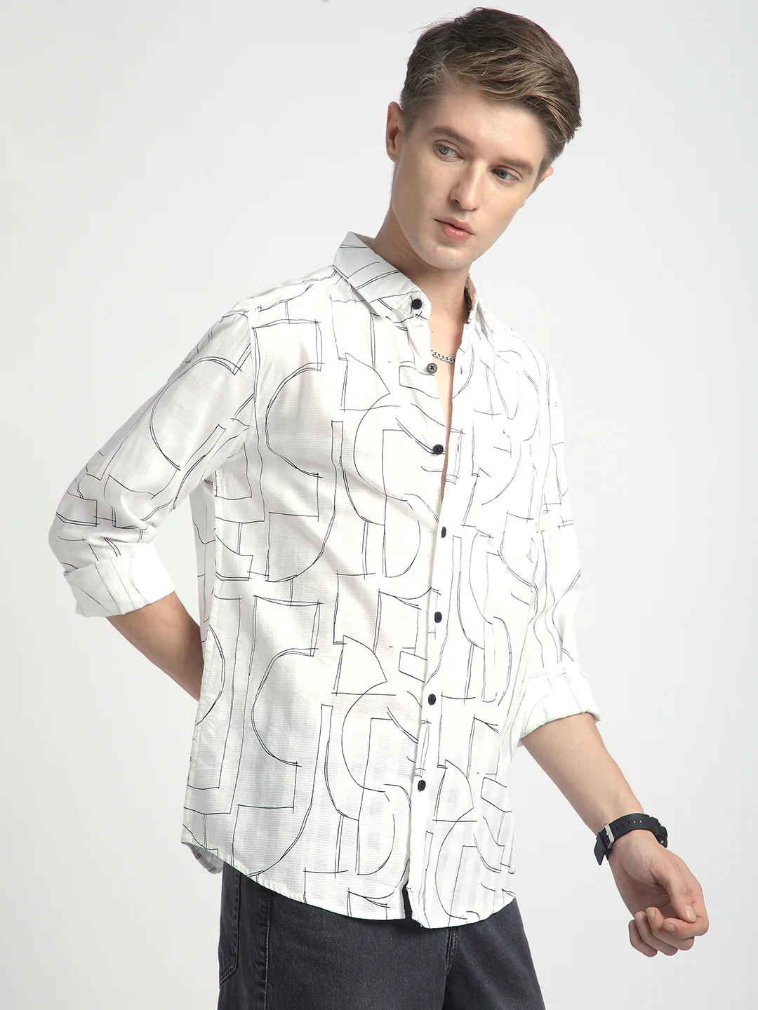 Offbeat Abstract Printed White Shirt - Image 6