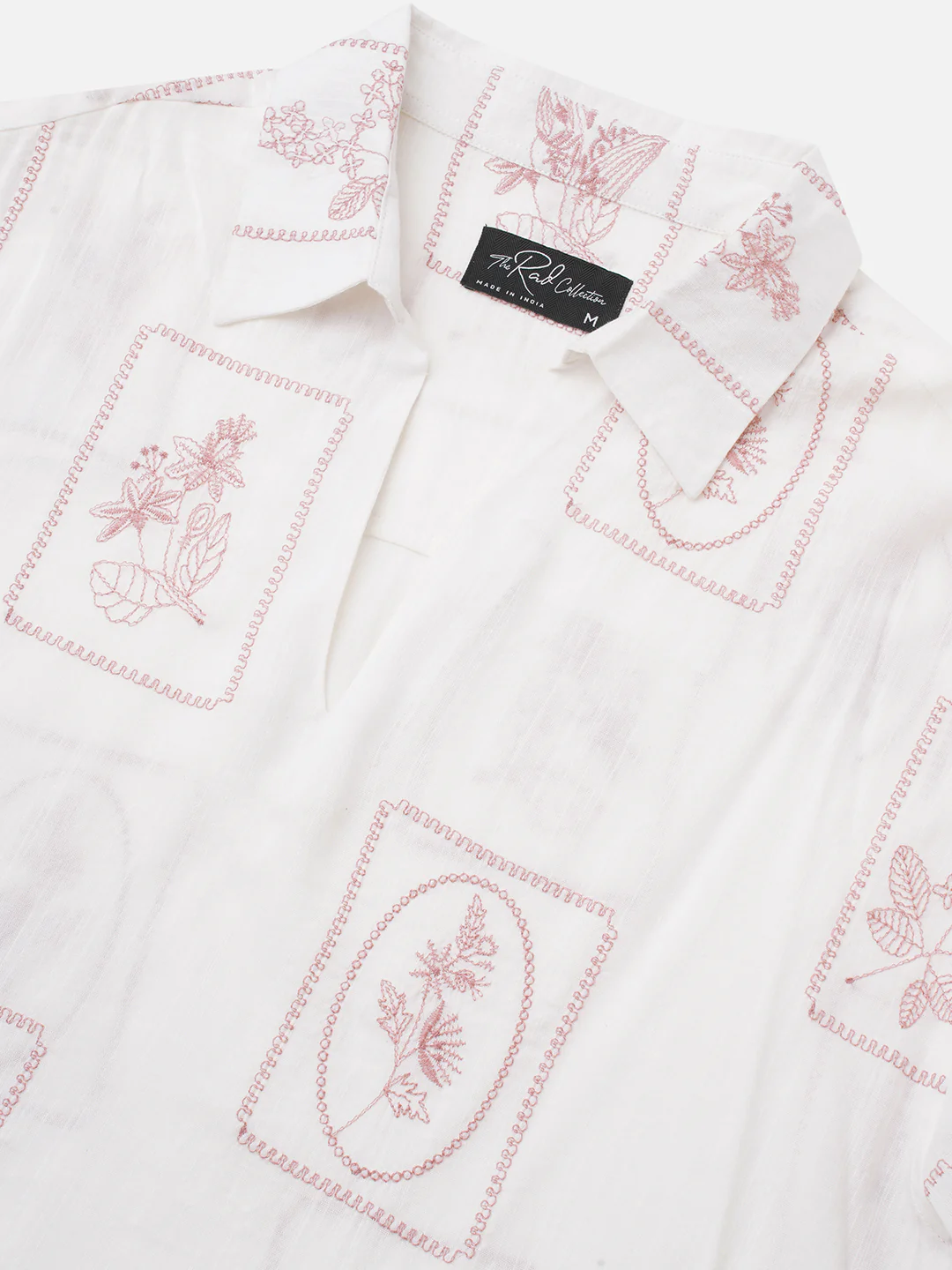 Old Rose Pink Floreal Frame Embroidery Polo Oversized Shirt - Image 3