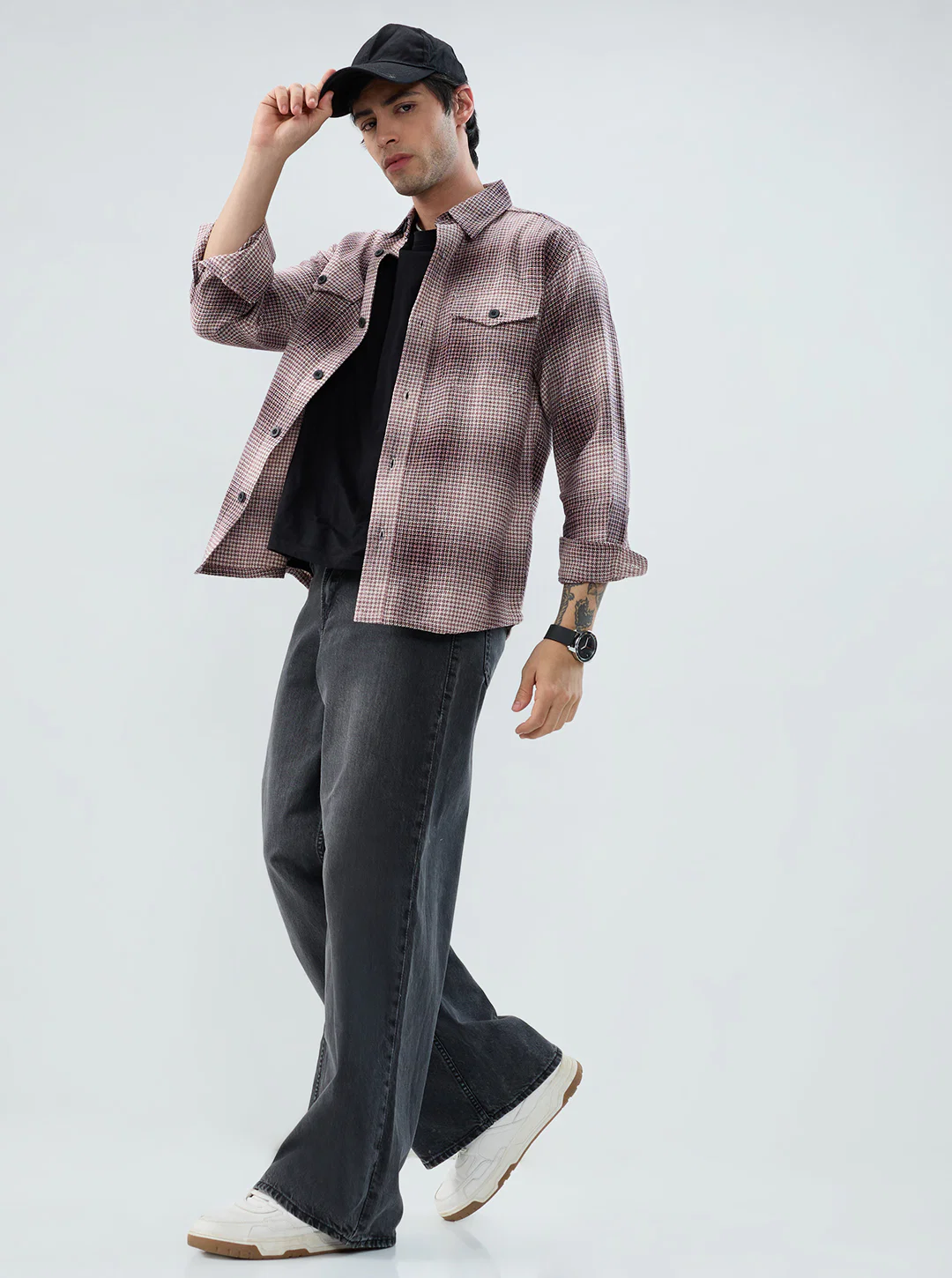 Old-School Red & Black Houndstooth Twin Pocket Flannel Shirt - Image 8