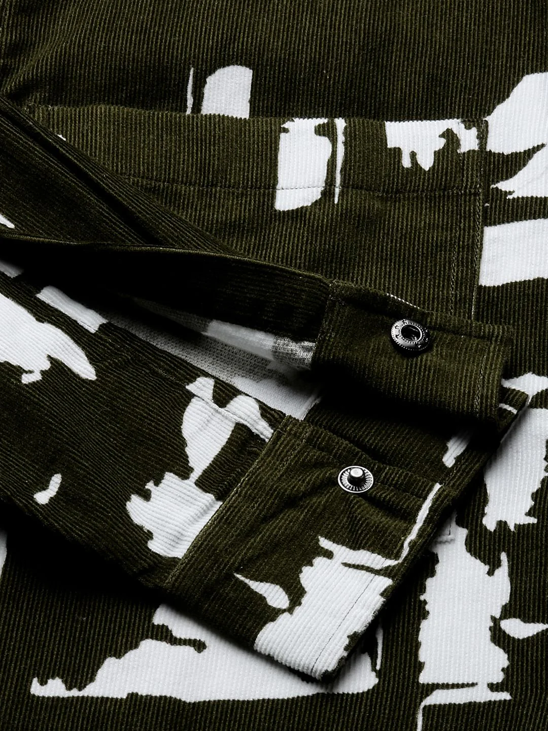 Olive Abstract Printed Double Pocket Corduroy Shirt - Image 9