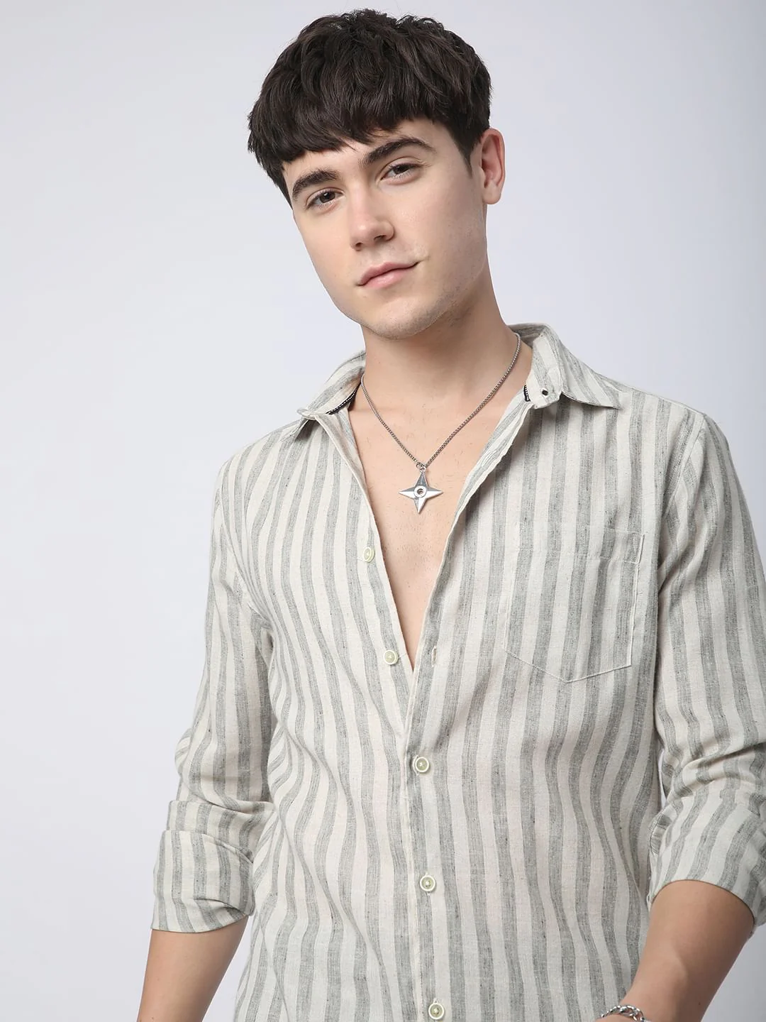 Olive & Ivory Striped Linen Shirt