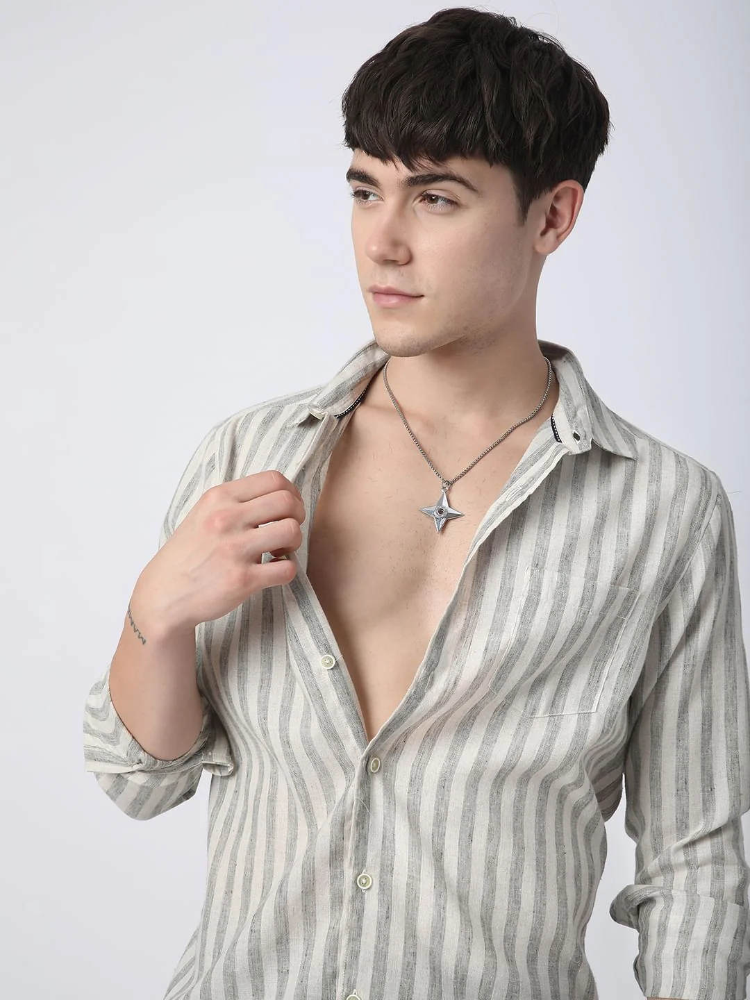 Olive & Ivory Striped Linen Shirt - Image 2