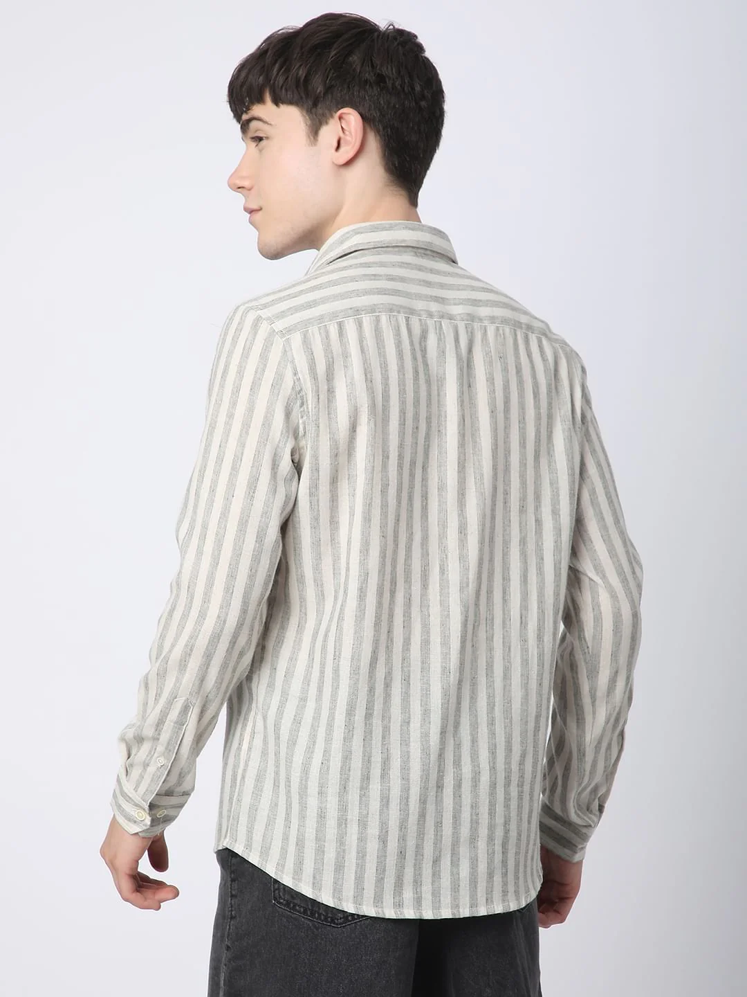 Olive & Ivory Striped Linen Shirt - Image 6