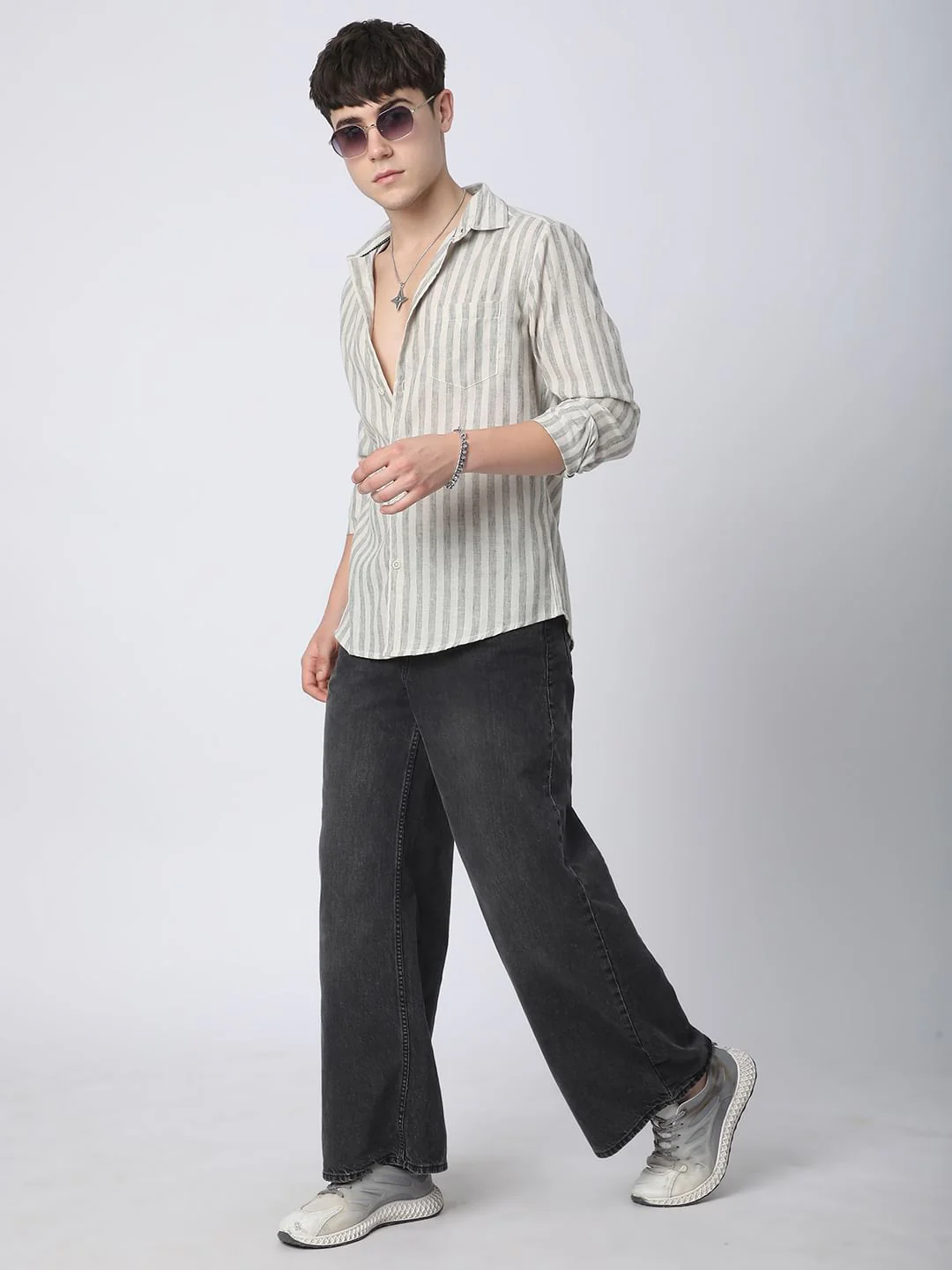 Olive & Ivory Striped Linen Shirt - Image 7