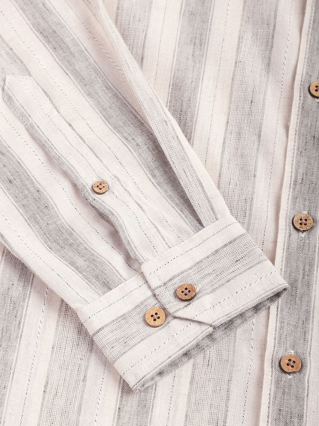 Olive & White Broad Striped Linen Shirt - Image 3