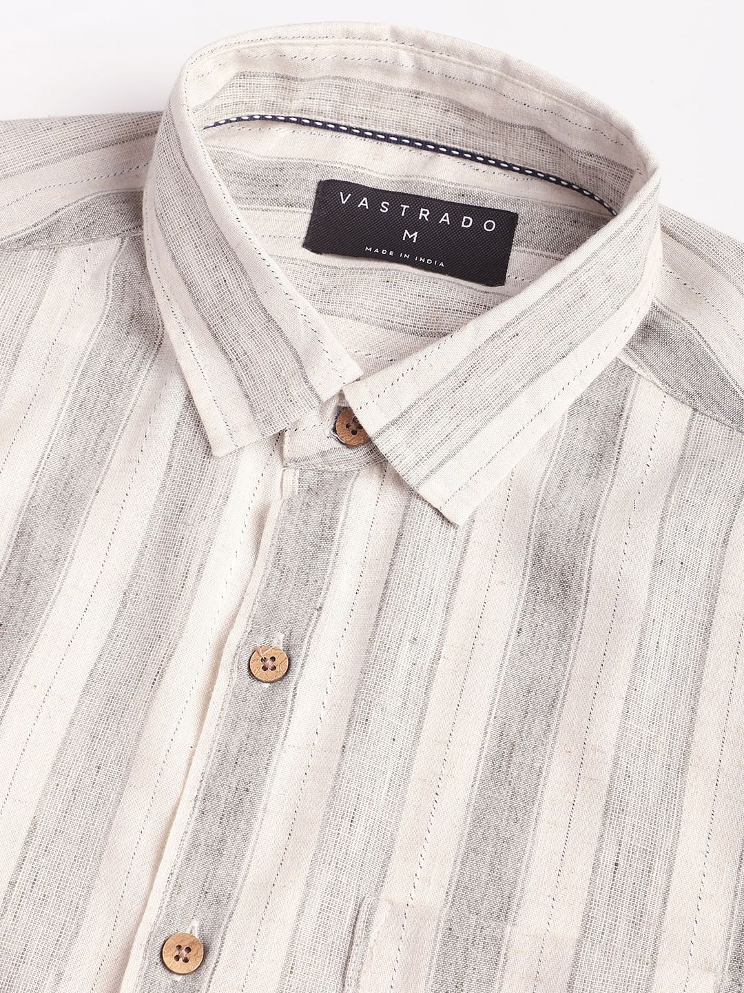 Olive & White Broad Striped Linen Shirt - Image 9
