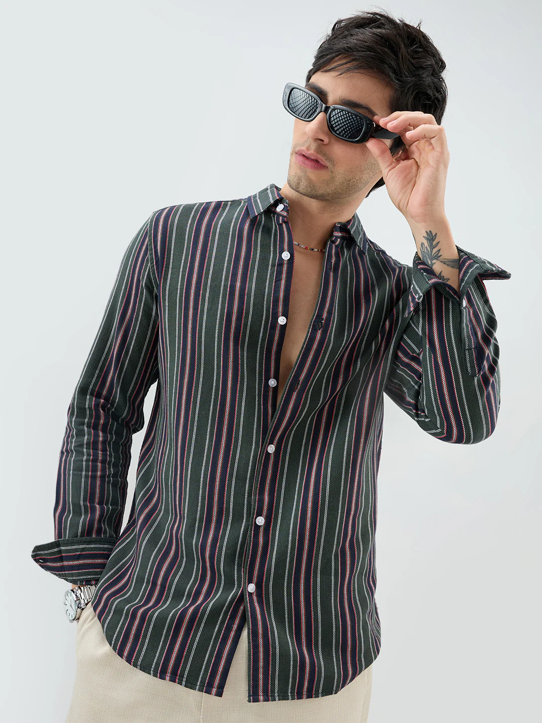 Olive & Navy Balanced Striped Shirt - Image 2