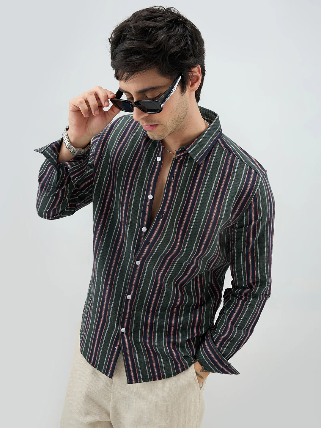 Olive & Navy Balanced Striped Shirt - Image 4