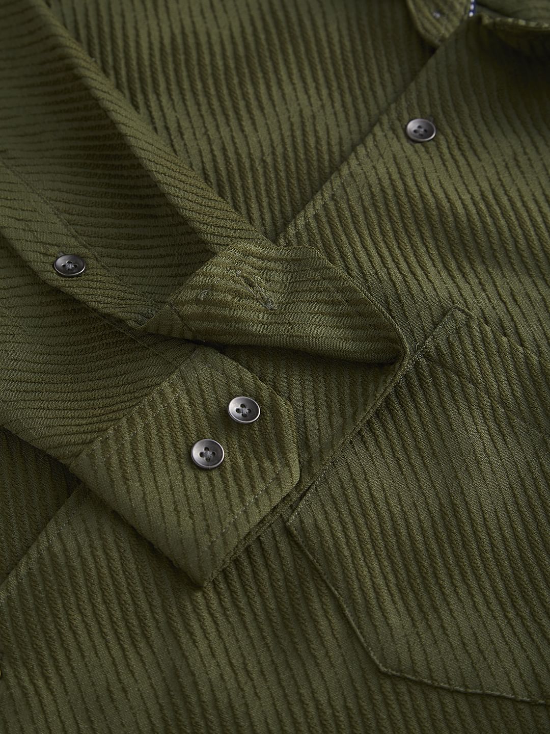 Olive Asymmetric Striped Jacquard Shirt - Image 3