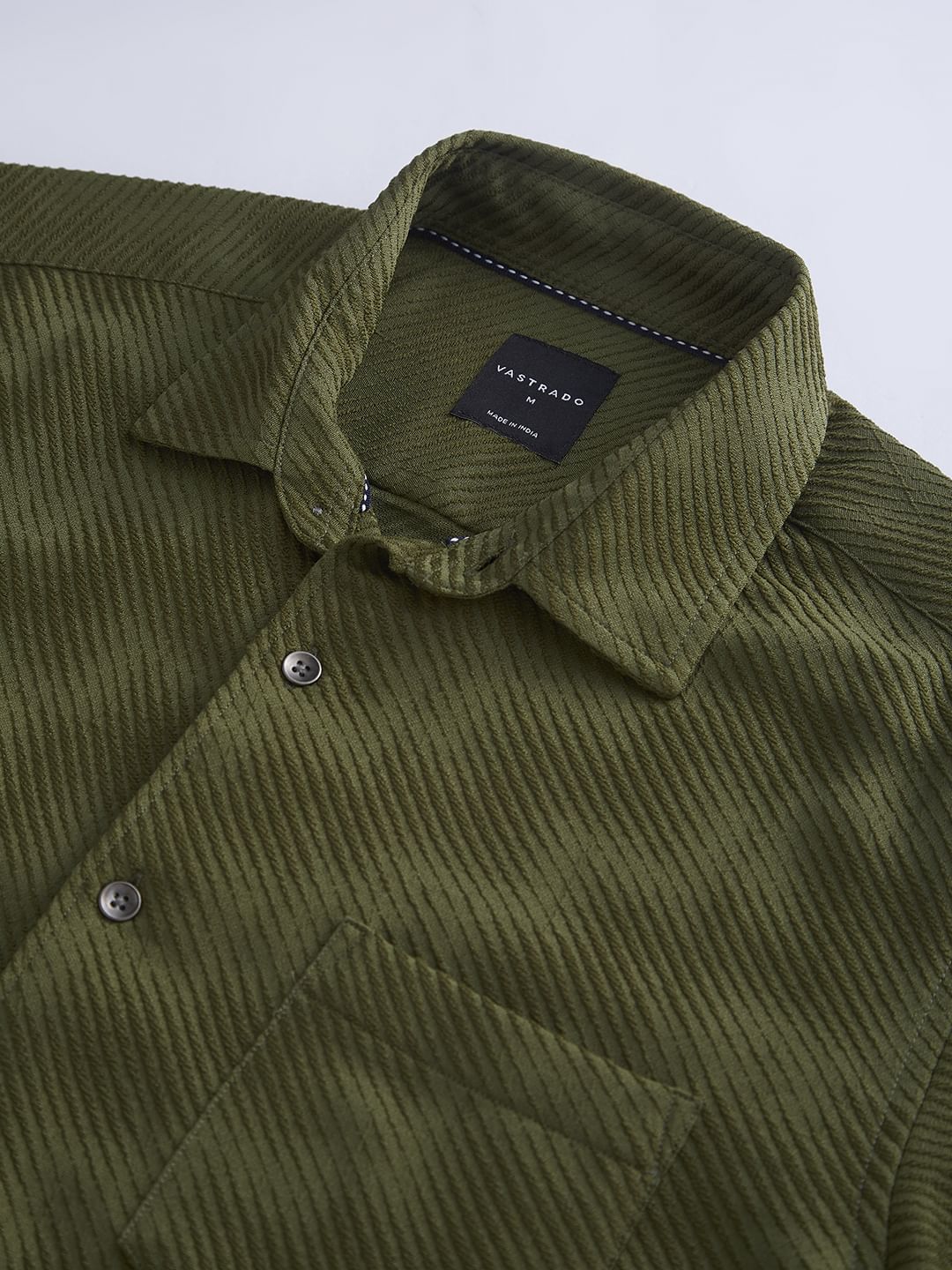 Olive Asymmetric Striped Jacquard Shirt - Image 9