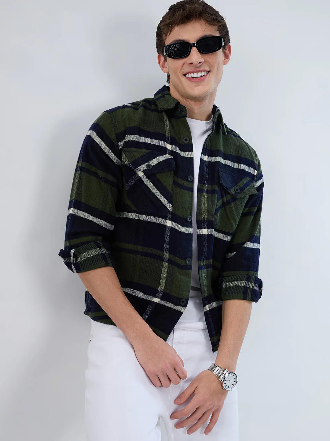 Olive & Black Checked Flannel Overshirt - Image 2