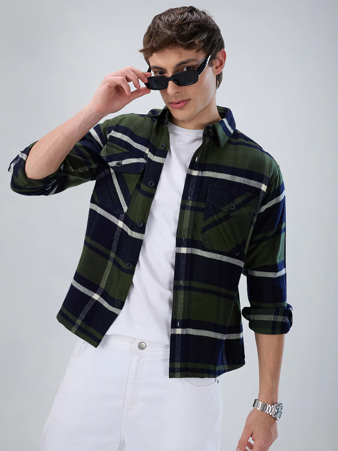 Olive & Black Checked Flannel Overshirt - Image 4