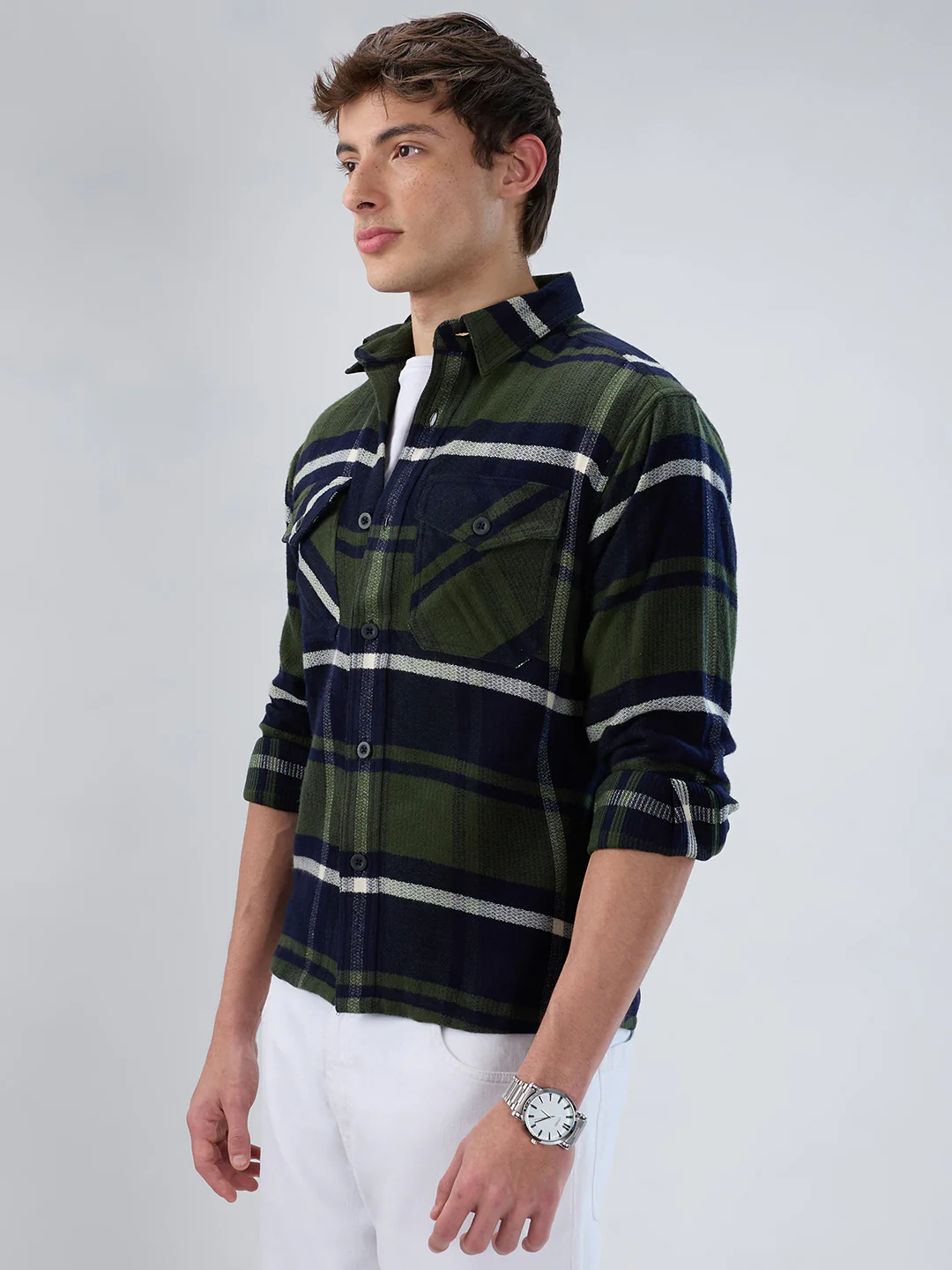Olive & Black Checked Flannel Overshirt - Image 6
